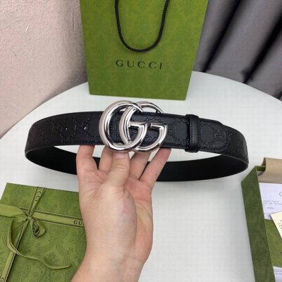 gucci 经典全皮压花，专柜新版Logo横标，原版进口南非皮底，精品双G钢扣 高端品质，不惧对比，宽度：40Mm 顶级 原单130