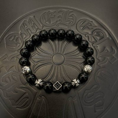 新款 专柜品质 Chrome Hearts克罗心 经典复古多元素黑曜石手串手链 ，快手 Ins 小红书热门，凹凸造型不同的花纹设计风格呈现出与众不同 十字架童军