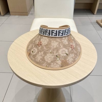 Fendi芬迪帽子女夏季国风洋气太阳帽宽檐遮阳防晒民族风立体花朵户外空顶帽