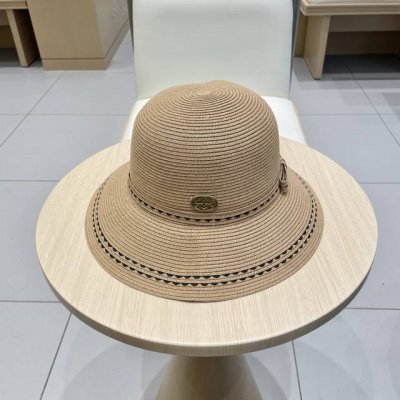 gucci古奇花边海边沙滩帽子女夏季出游防晒草帽户外大沿遮阳帽百搭盆帽