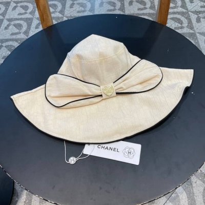 chanel 新款时尚蝴蝶结渔夫帽女夏天遮阳太阳帽大檐防紫外线防晒帽子
