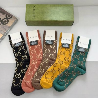 配包装 一盒5双 gucci 古奇 高版本经典新款小腿袜子 双针双路面料 火爆G图案 专柜同步长筒袜子 大牌出街 潮人必备超好搭配