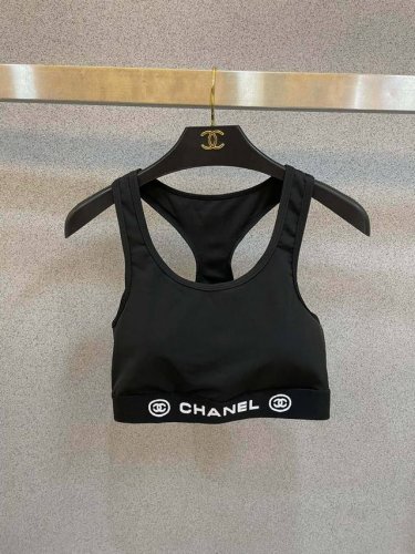 Chanel新款高弹力健身短款瑜伽服运动套装~小背心修身提臀显瘦打底裤脚 S M L Xl