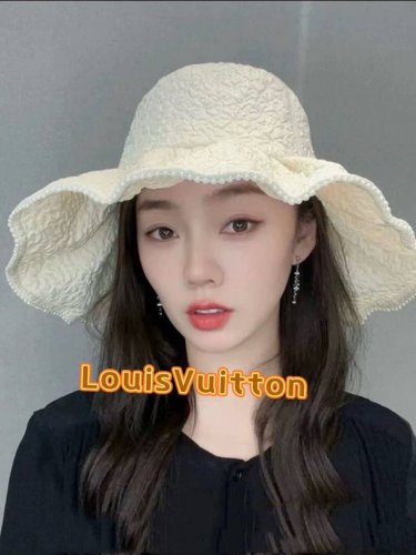 路易威登棒球帽 Louisvuitton新款Lv夏季加大帽檐珍珠防晒帽子女太阳帽百搭日系沙滩防紫外线渔夫帽