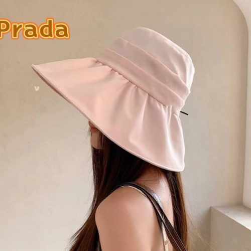 P80 普拉达Prada日系新款遮阳防晒渔夫帽子女春夏大檐百搭休闲防紫外线帽薄款透气