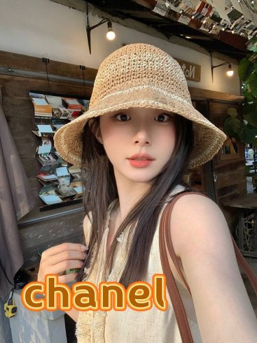 Chanel香奈儿 条纹编织草帽女夏法式镂空大帽檐遮阳防晒帽海边沙滩太阳帽子
