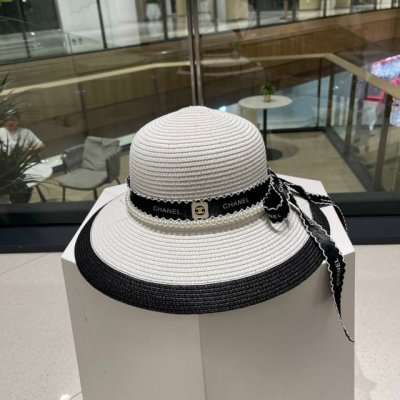 香奈儿Chanel太阳帽 大帽檐遮阳帽 超名媛蝴蝶结草帽