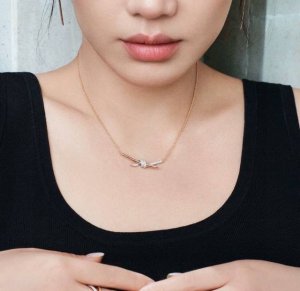 Tiff 新款 新色间色缘系列 半钻 打结 套装 项链 高端定制镶嵌高碳钻 以时尚别致缠绕绳结象征两人之前的特有连结 永恒不变 玫瑰金 p间色项链