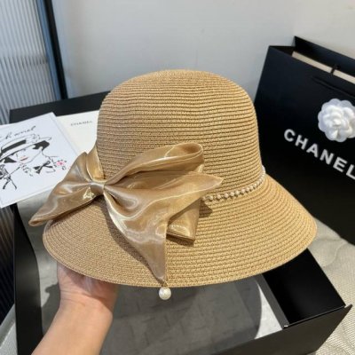 chanel香奈儿草帽 蝴蝶结盆帽 名媛风pp草帽 头围57Cm