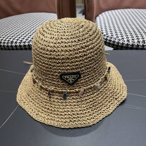 普拉达prada贝壳草帽女 2025新款春夏天海边度假 防太阳遮晒出游帽子