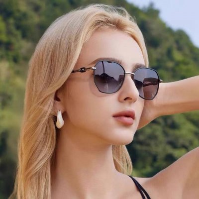 louis Vuitto*2025新款金属女款偏光太阳眼镜多边形遮脸显瘦大圆脸墨镜防晒