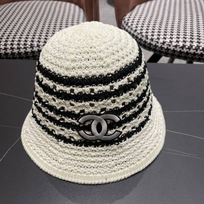 香奈儿Chanel 草编渔夫帽女 2025 新款夏季日系显脸小百搭草帽 海边沙滩遮阳防晒帽