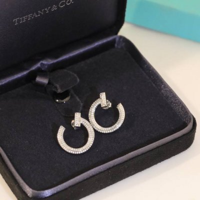 新Tiffany 耳钉 T耳钉 银针+亚金材质 带原版Logo 美的窒息今年夏天最火爆新款 蒂芙尼耳钉电镀18K金 厚金电镀 满钻 T耳钉蒂芙尼