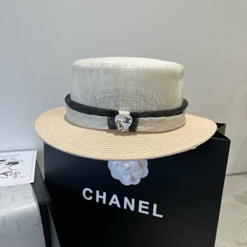 Chanel香奈儿平顶麻纱帽，高级礼帽，头围57Cm