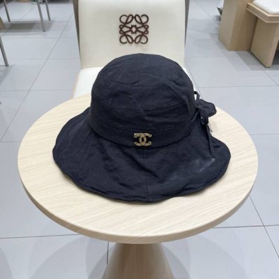 Chanel香奈儿新款后开叉系绳蝴蝶结圆顶渔夫帽女遮阳盆帽防晒太阳帽百搭春夏潮