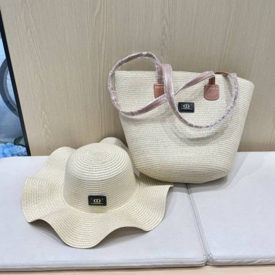 迪奥Dior托特草帽包包Aba套装女夏2025新款潮森系草编包百搭大容量编织包菜篮子包