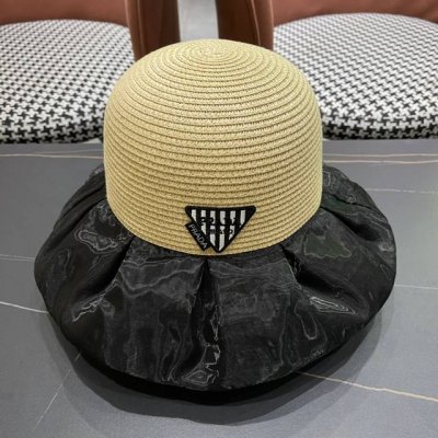 prada普拉达春夏新款显渔夫帽子女素颜遮脸薄款透气太阳帽夏天遮阳防晒盆帽