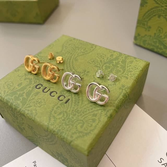 80新品香港专柜正品Gucci古驰亮面双G耳环耳钉商标耳圈男女可戴