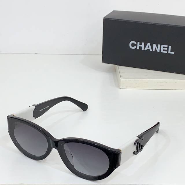 太阳镜 P190 Chanel 香奈儿 Ch6050S 尺码:66口14-145 图案双色绒毛镜腿 缺边镜框 弯形镜片 高品质不规则板材复古猫眼形时尚