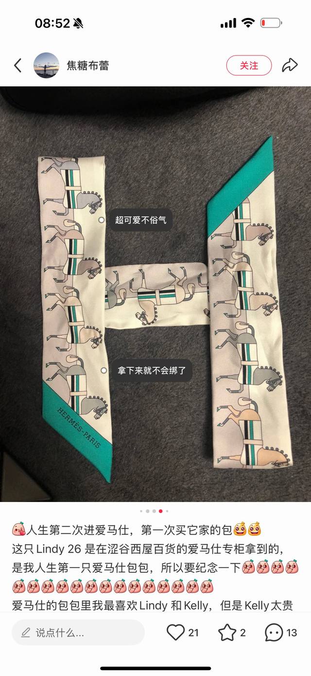 P60Hermes爱马仕新款Twilly，顶级斜纹真丝打造 超经典马图案，质感非常棒，双面真丝斜纹面料，图案印花等都非常清晰 丝带用途多多，秋冬搭配包包绝对是亮