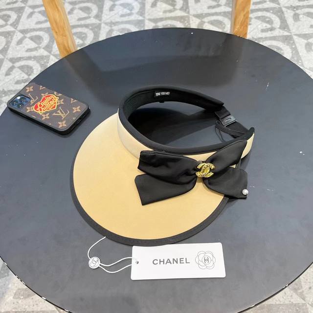 P70 Chanel香奈儿夏季防紫外线空顶帽子女款新款甜美蝴蝶结大檐遮阳防晒太阳帽