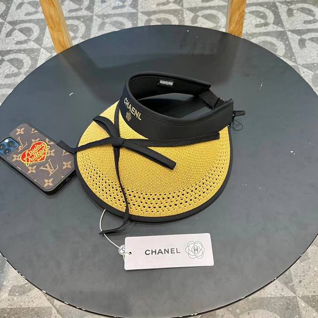 P70 Chanel香奈儿 可爱蝴蝶结可折叠防晒帽空顶帽子女宽大帽檐遮阳帽显瘦无顶草帽夏