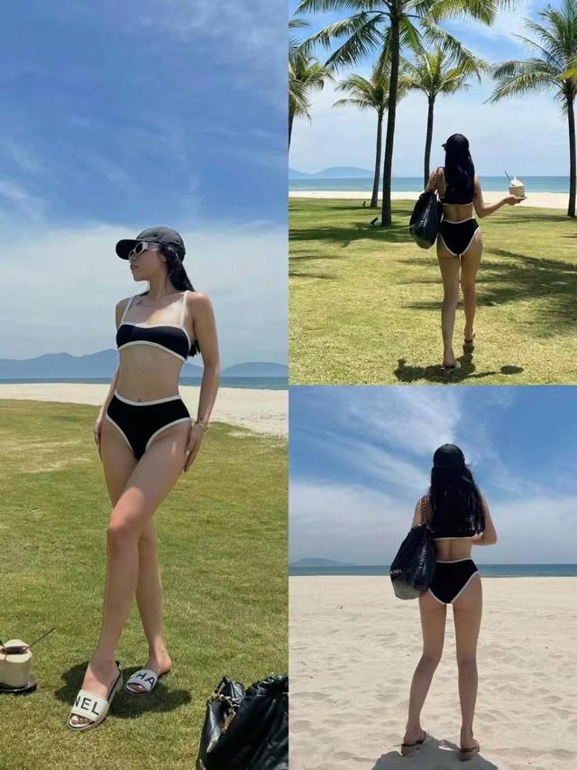 100 Chanel 香奈儿连体泳衣 适合多种场景的游泳衣♀海边 游泳池 温泉 水上乐园 漂流都可以内搭也完全可以 连体设计遮肉显高挑 腹部有点肉肉也不影响咱美