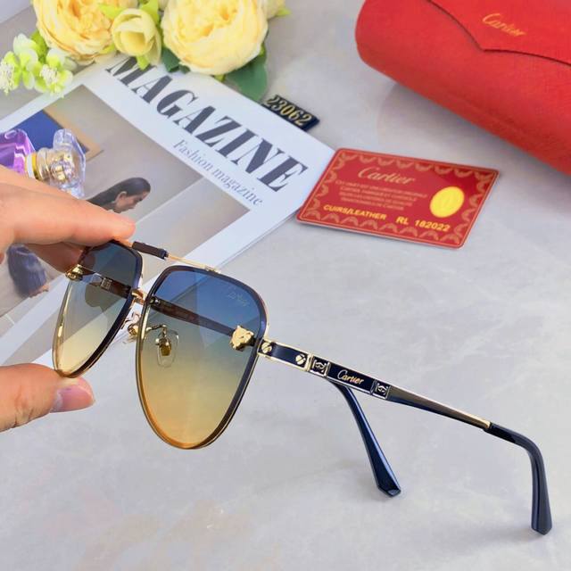P120Cartie*2025新款大框太阳镜 韩版时尚潮流遮阳墨镜女金属蛤蟆镜太阳