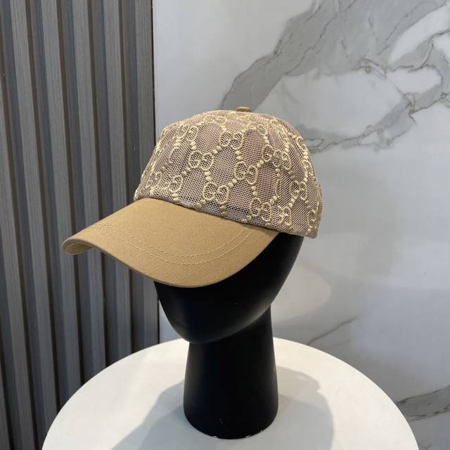 P50 古奇Gucci 春夏款网纱拼接原单棒球帽 Gg满Logo提花面料 爆款单品