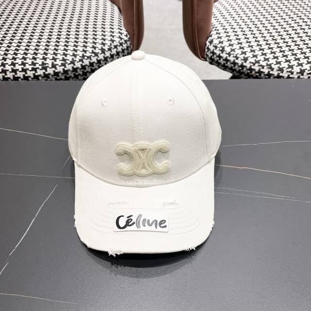 P80 Celine赛琳 高品质凯旋门宽檐棒球帽女春秋新款时尚破泂做旧 硬顶防晒鸭舌帽男