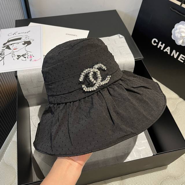 90￥P Chanel香奈儿新款荷叶边遮阳帽、防紫外线内里，头围57Cm