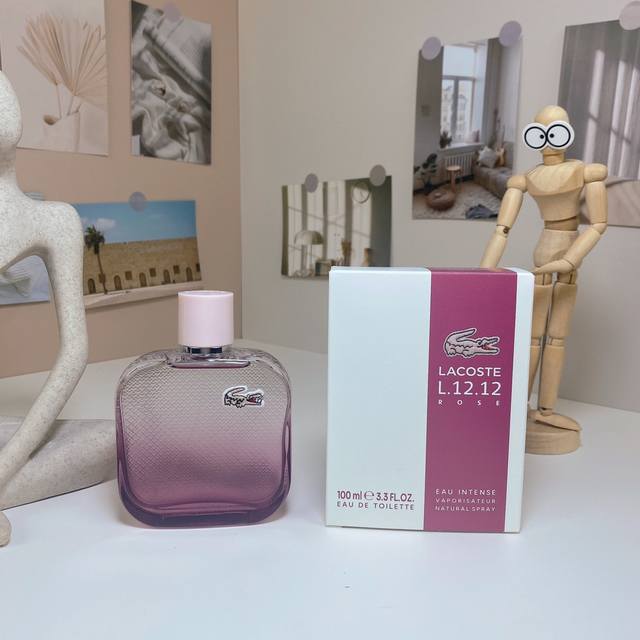 高品质/120 鳄鱼玫瑰之水粉色加强版香水100Ml lacoste L.12.12.Rose Eau Intense,2023 品牌：鳄鱼 属性：女香 前调：