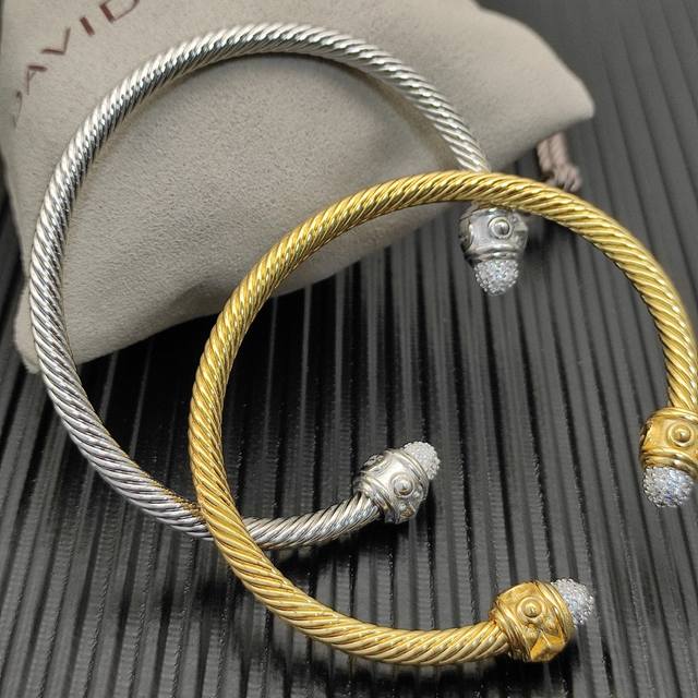 160V金David Yurman 4Mm菱角镶钻手镯。有金色，银色两款 建议适合佩戴的手围16-20Cm