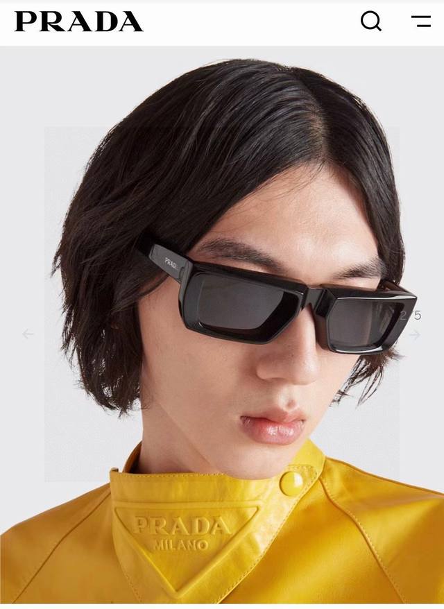 p100 Prada普拉达 25夏季新立体方框太阳欧美墨镜男陆柯燃同款Runway新徒步方框Spr24Y太阳眼镜片