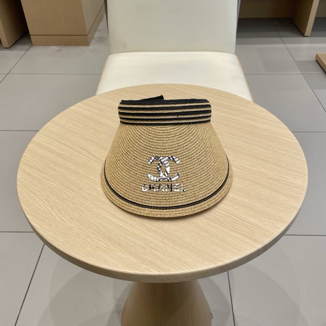 p80 Chanel 韩国代购东大门新款夏季拉菲草编织空顶帽大檐出游遮阳防晒太阳帽