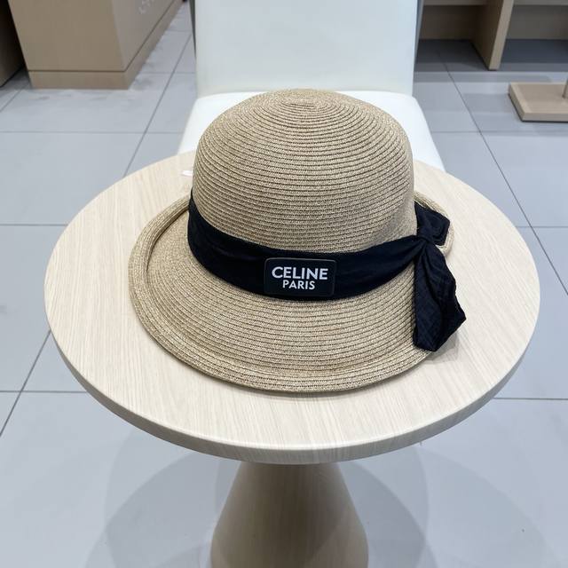 p100 塞琳Celine设计感卷沿开叉蝴蝶结草帽海边沙滩度假法式优雅太阳帽遮阳防晒帽