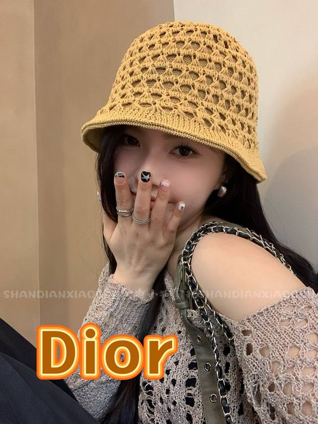 p80 Dior【双面手工针织草编帽】街拍经典小众高质感双面渔夫帽