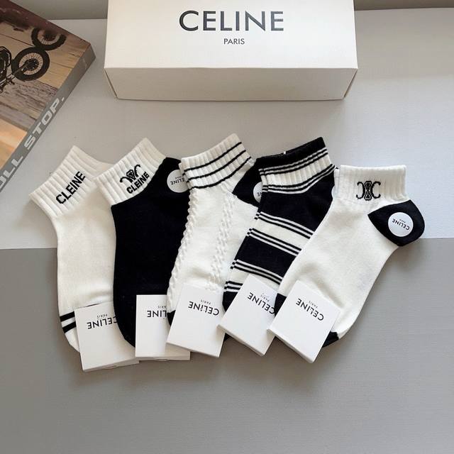配包装P50（一盒5双） celine 赛琳 新款中筒袜子纯棉面料，专柜同 步中短筒袜子，大牌出街，潮人必备超好搭
