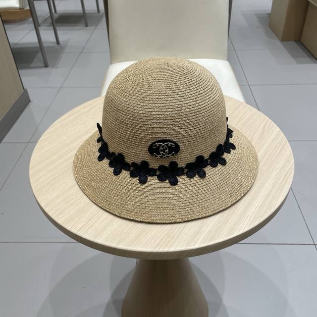 p90 Chanel香奈儿夏季特细草编蝴蝶结圆顶礼帽女飘带小清新韩版版百搭防晒太阳帽潮