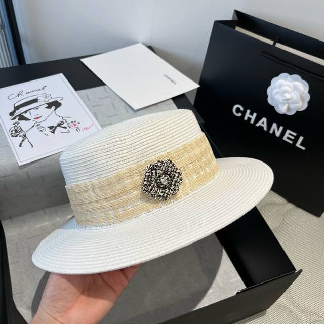 120￥ chanel香奈儿平顶礼帽，Pp草帽，头围57Cm