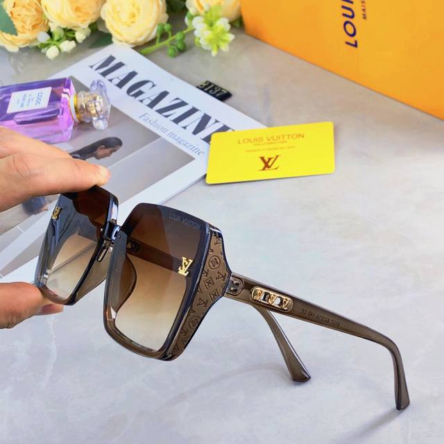 p90Louis Vuitto*墨镜时尚穿搭通勤太阳镜方形贴皮Uv400双色遮阳镜