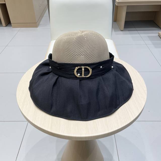 p80迪奥Dior新款遮阳帽女夏季防紫外线大沿太阳帽出游沙滩遮脸防晒黑胶渔夫帽