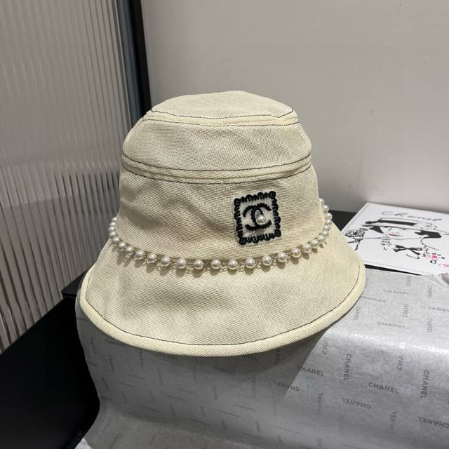 80￥ chanel香奈儿棉麻礼帽，渔夫帽，头围57Cm