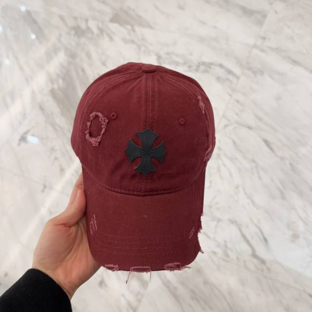 50 chrome Hearts 克罗心早春韩版时尚复古做旧破洞帽子磨损设计百搭棒球帽鸭舌帽