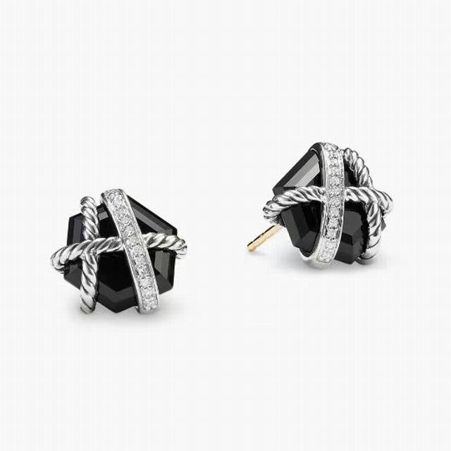 V金上新。David Yurman 六角钻耳钉 黑玛瑙 蓝水晶 白水晶 尺寸11Mm