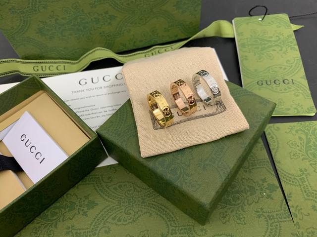 新款 Gucci古驰 双G简约戒指 6-11码 白金色 玫瑰金色 黄金色 编号：A5123045