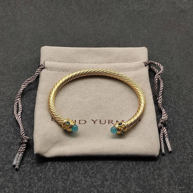 上新 David Yurman 5Mm金色菱角蓝玉髓手镯，建议适合佩戴的手围16-20Cm 编号Dysz-249