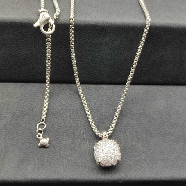 新款 David Yurman 14Mm银色四爪满钻项链。链条粗2Mm，长度45+5Cm延迟链