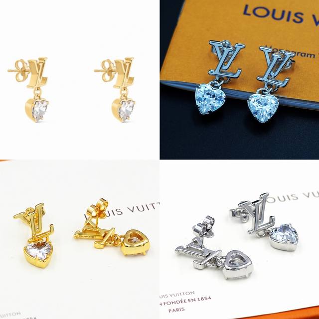 驴家 Lvlconic Heart 耳环将耀目合成立方氧化锆心形装饰垂悬于金属Lv字母饰钉之下，展现爱情象征和品牌标识的瞩目相融，成就耳畔的柔美点缀。 耳环Xe