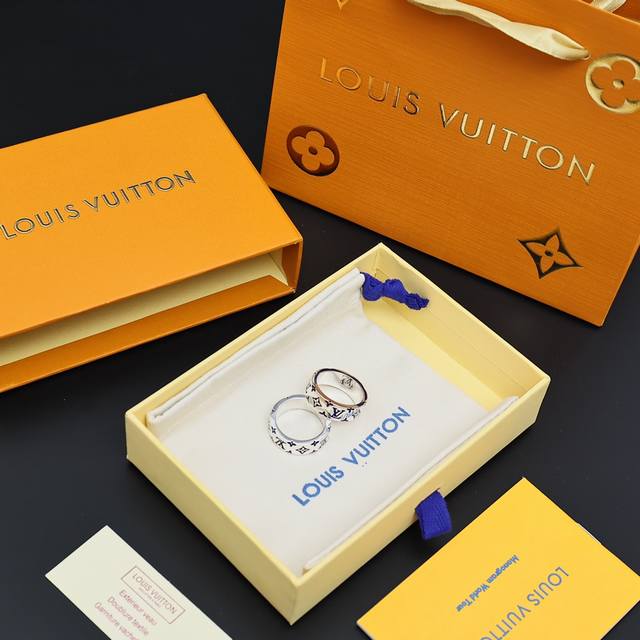 Louis Vuitton 路易威登Lv 新款银色Logo印花戒指 M L码 现货秒发 6-11码
